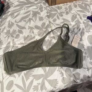 Aerie olive Green Ribbed one should swim top